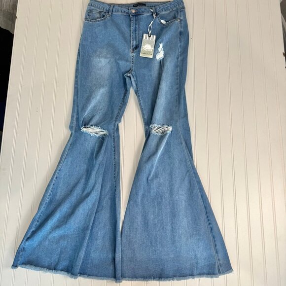 Denim Couture NWT distressed bell bottom stretch jeans 38X34 size 3XL J33 - Picture 1 of 12